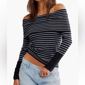 Free People Striped Off-the-Shoulder Sweater